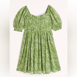 Abercrombie Ruched Ruffle Puff Sleeve Mini Dress Green Floral Women’s XXS Petite